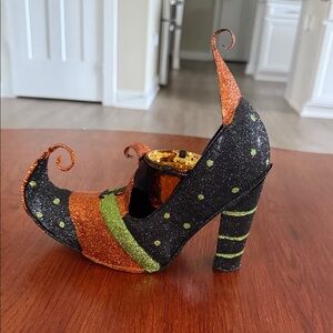 Glittery Black and Orange Witches Shoe